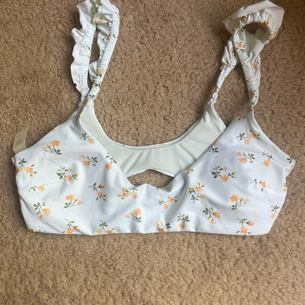 Floral Ruffle Strap Bikini Top
